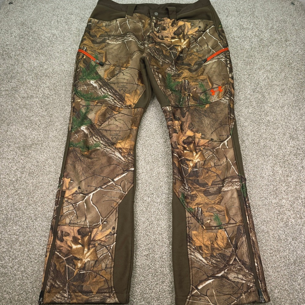 Under Armour Mens RealTree Xtra Camo Fleece Lined Hunting Pants Brown Size 36